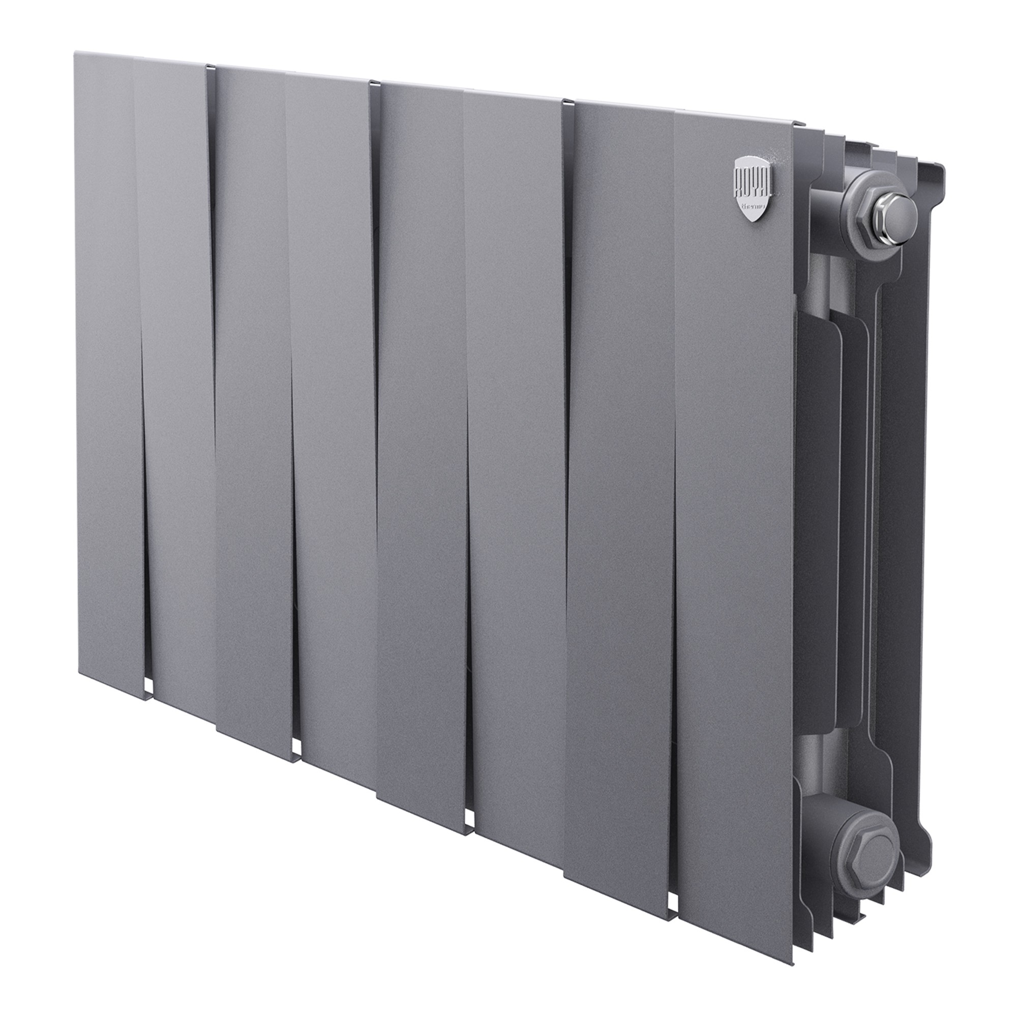 Биметаллический радиатор Royal Thermo PianoForte 300, высота 380 мм, ширина 960 мм, межосевое расстояние 300 мм, количество секций 12, подключение боковое, мощность 1476 Вт, цвет Silver Satin (серый).