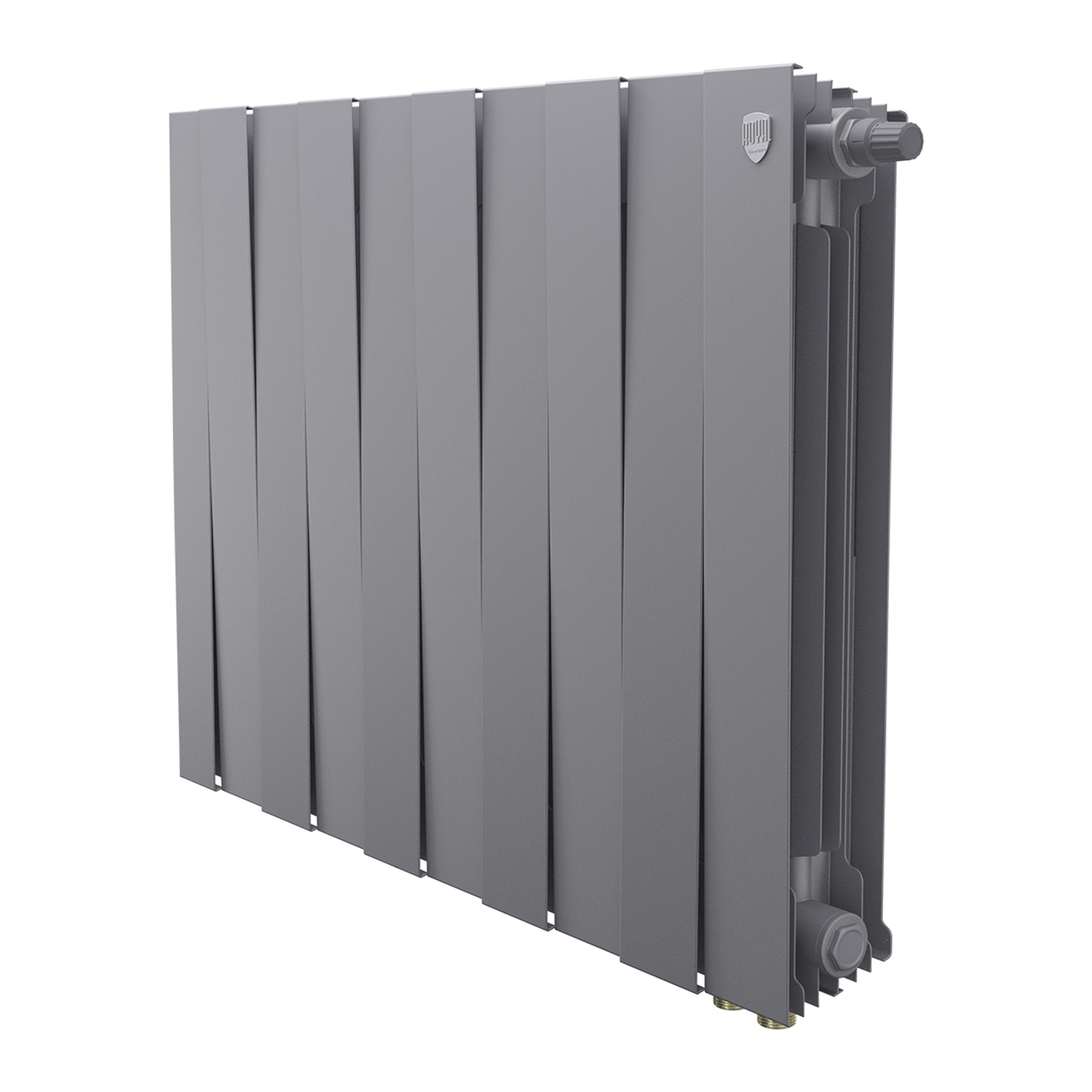 Биметаллический радиатор Royal Thermo PianoForte 500 VDR80, высота 580 мм, ширина 320 мм, межосевое расстояние 80 мм, количество секций 4, подключение нижнее, мощность 756 Вт, цвет Silver Satin (серый).