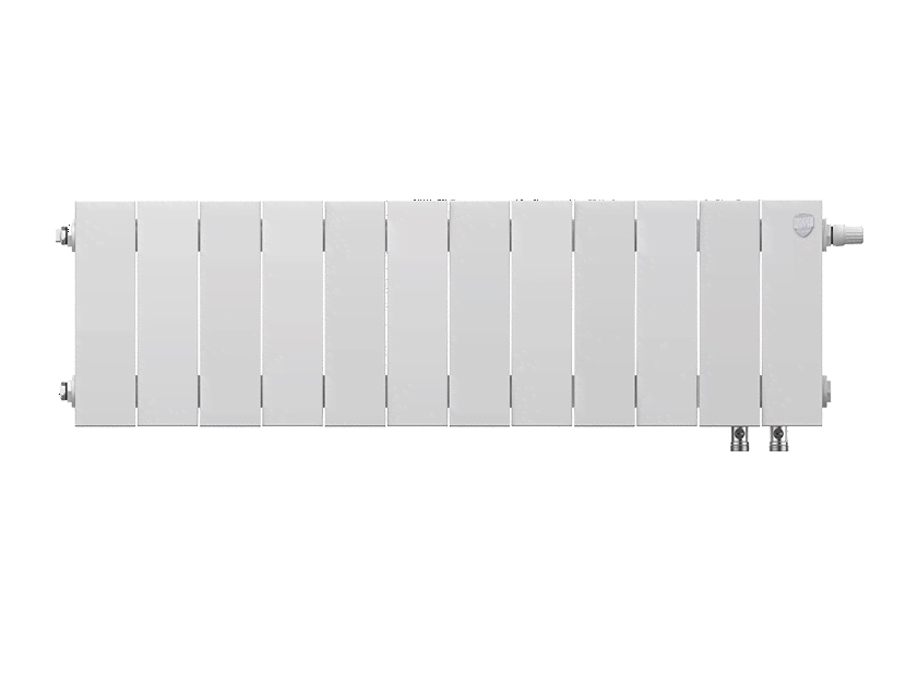Биметаллический радиатор Royal Thermo PianoForte 200 VDR, высота 280 мм, ширина 960 мм, межосевое расстояние 50 мм, количество секций 12, подключение нижнее, мощность 1284 Вт, цвет Bianco Traffico (белый).